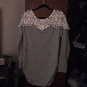 Woman large grey white shirt